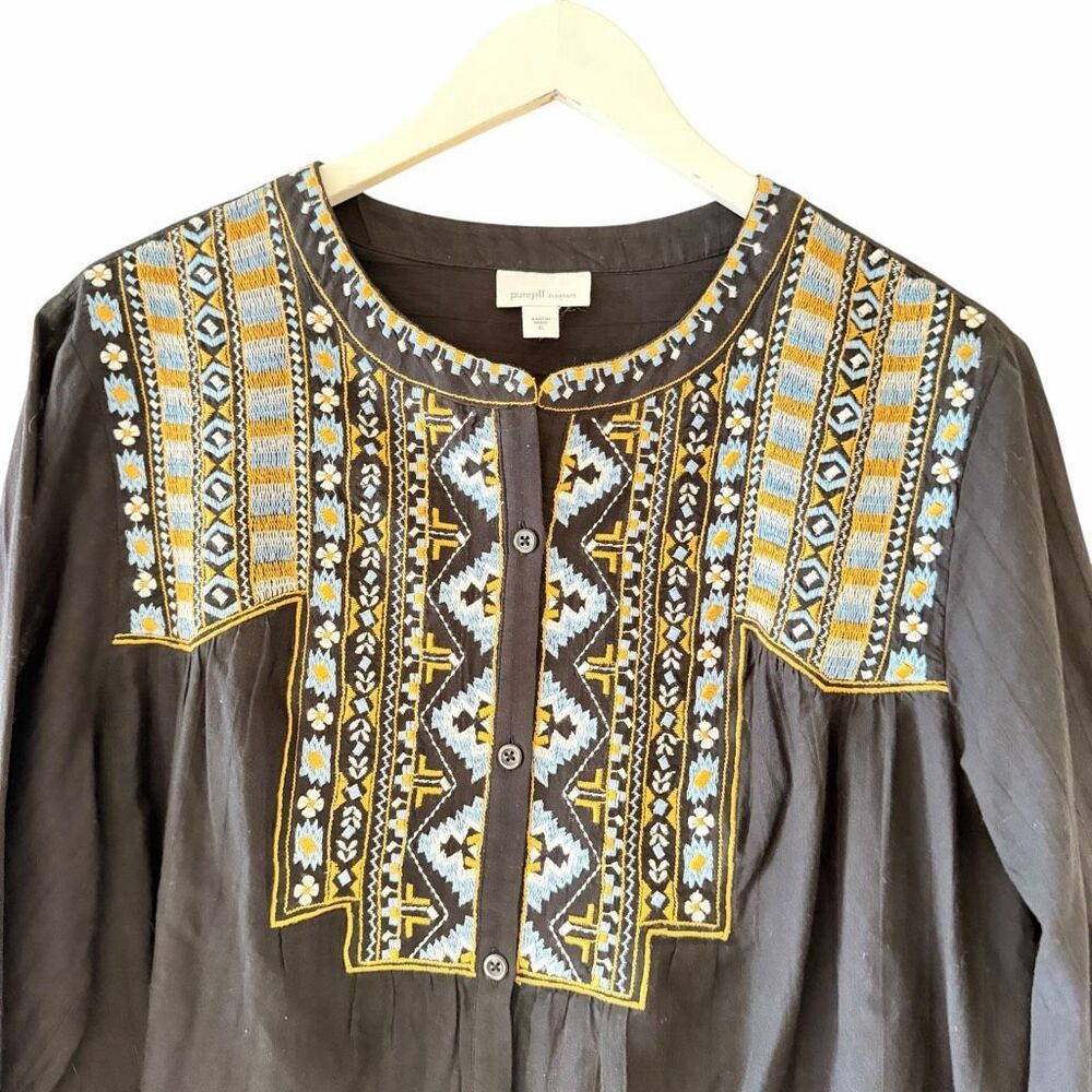 J Jill Pure Elements Embroidered Relaxed Bohemian Festival Blouse SZ XL #2627 - Picture 5 of 15